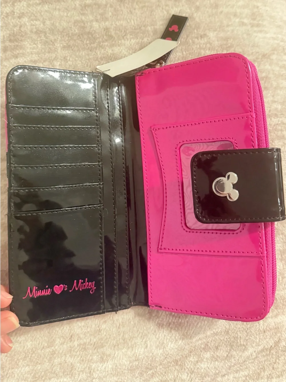 Disney Hot Pink Patent Wallet with Black Trim and Mickey Accent - Picture 3 of 5